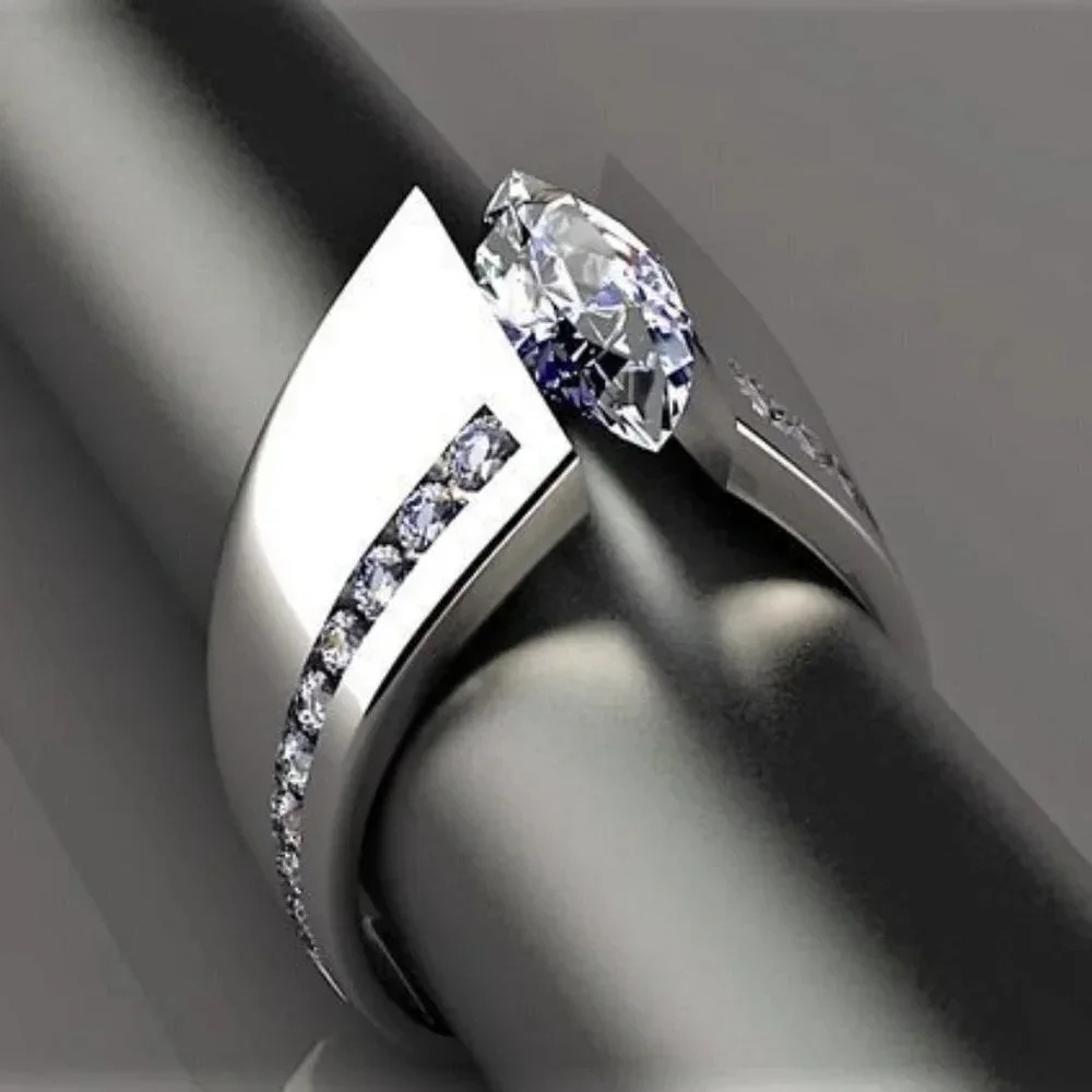 💥Marquis Inlaid Alloy Cool Trendy Silver Plated Ring for Women/Men, UNVN…